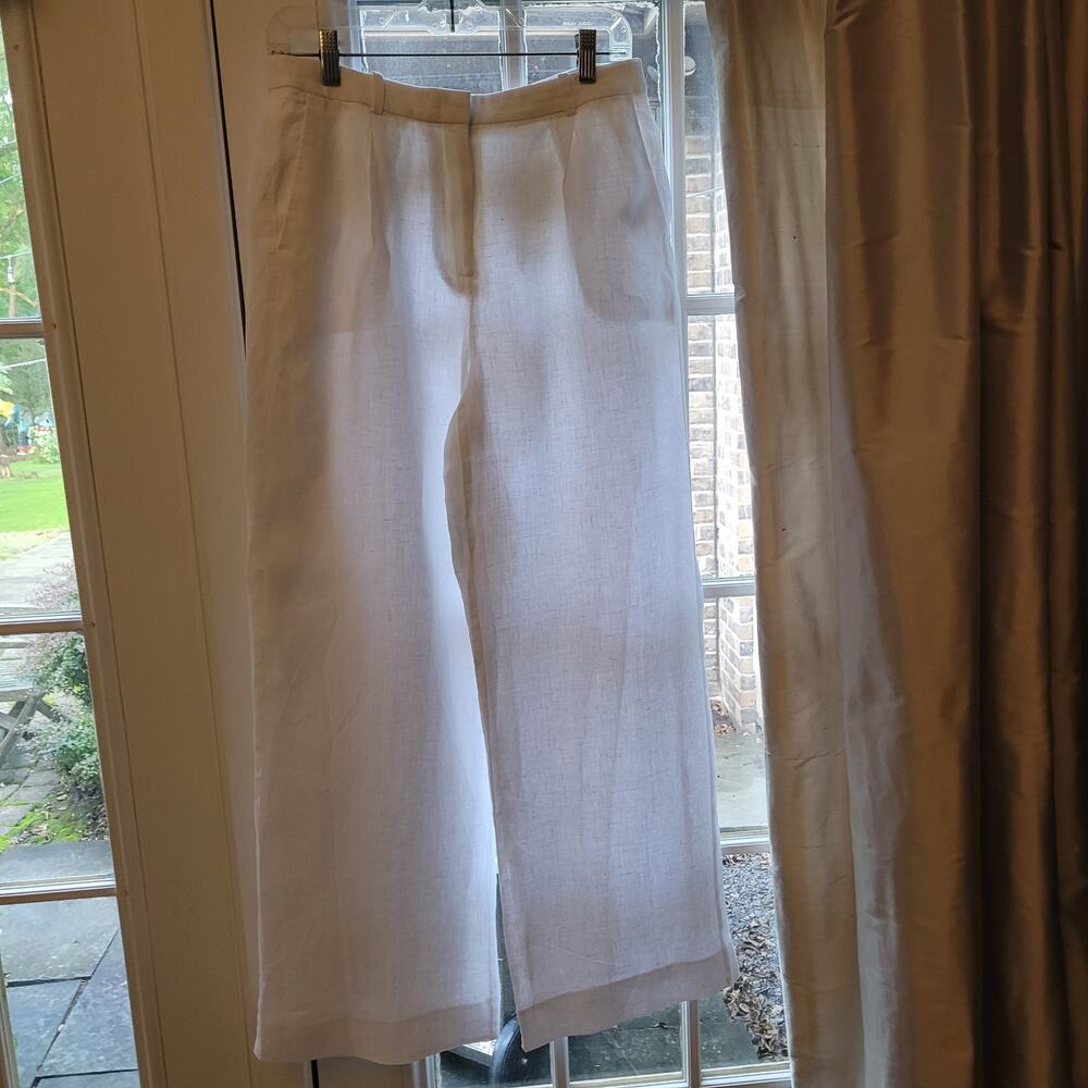 jcrew essential wide legged linen white pants sz 8 euc